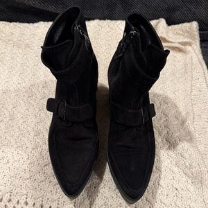 MUI MUI Black Womens Leather Motorcycle Ankle Boots size 7 Suede